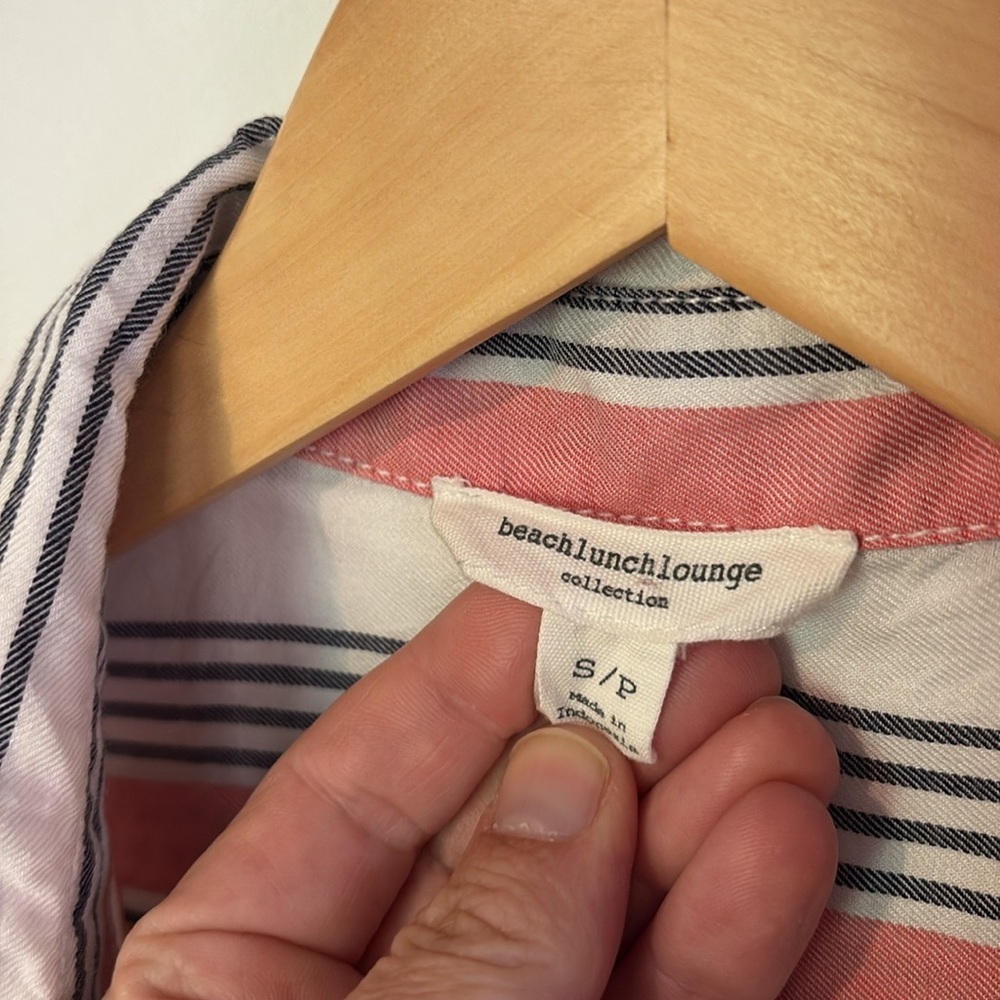 BeachLunchLounge small Striped Button-Up Blouse - Pink and White - Picture 3 of 5